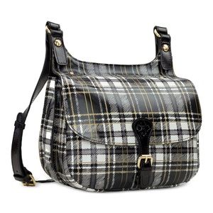 Patricia Nash London Plaid Leather Double Compartment Crossbody Saddle Bag.